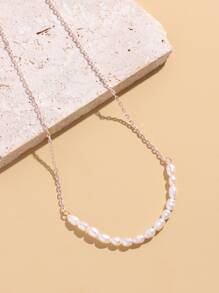1pc Natural Freshwater Small Pearl Chain Necklace - Rose Gold - View 2