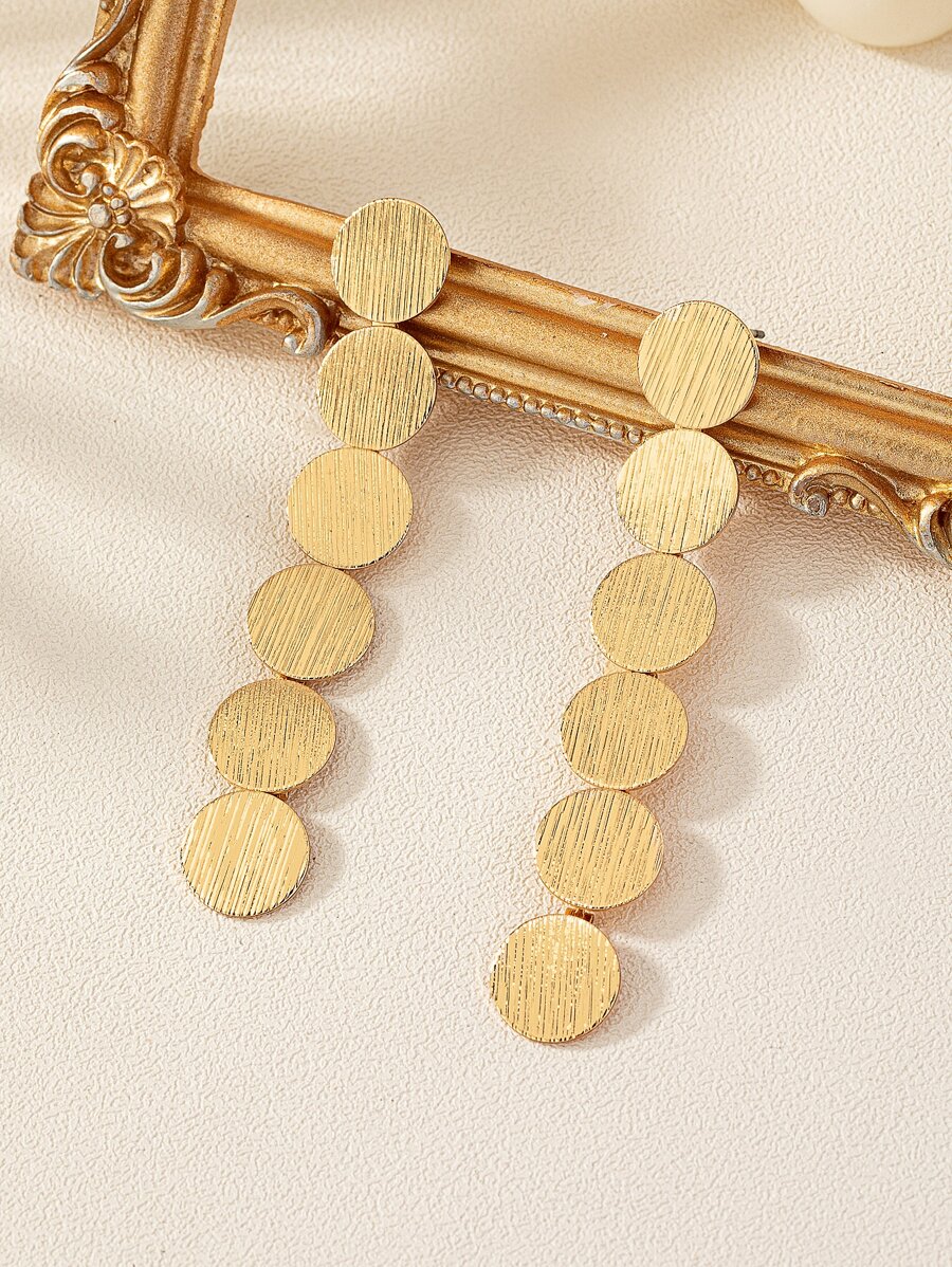 1 对时尚精致纹理圆形复古风格吊坠耳环