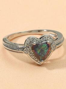 1入組華麗時尚心形方晶鋯石戒指,多用途造型,情人節派對禮物適合女士 - 彩色 - 查看 2