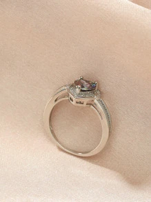 1入組華麗時尚心形方晶鋯石戒指,多用途造型,情人節派對禮物適合女士 - 彩色 - 查看 3