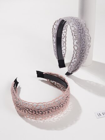 2pcs Lace Wide Band Hair Hoops With Hollow Flower Detail For Women, Gentle Style Elegant Valentine's Day,Hairband,Hair Hoop Headbands Hair Accessories