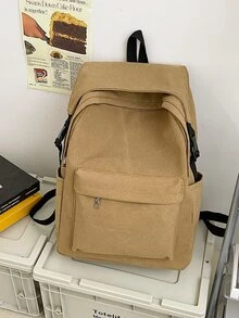 卡其色顏色輕便時尚帆布旅行和通勤後背包 - 卡其色 - 查看 3