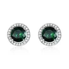 Vanel 1 Đôi Khuyên Tai Đính Đá Cubic Zirconia Dát Tròn Cổ Điển Sang Trọng Cho Nữ, Phụ Kiện Trang Sức Thời Trang (Lưu ý: Chất liệu bằng đồng, tương đối mềm. Trụ khuyên tai có thể uốn cong và có thể làm thẳng bằng tay) - màu xanh lá - Xem 5