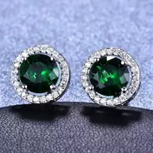 Vanel 1 Đôi Khuyên Tai Đính Đá Cubic Zirconia Dát Tròn Cổ Điển Sang Trọng Cho Nữ, Phụ Kiện Trang Sức Thời Trang (Lưu ý: Chất liệu bằng đồng, tương đối mềm. Trụ khuyên tai có thể uốn cong và có thể làm thẳng bằng tay) - màu xanh lá - Xem 3