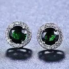 Vanel 1 Đôi Khuyên Tai Đính Đá Cubic Zirconia Dát Tròn Cổ Điển Sang Trọng Cho Nữ, Phụ Kiện Trang Sức Thời Trang (Lưu ý: Chất liệu bằng đồng, tương đối mềm. Trụ khuyên tai có thể uốn cong và có thể làm thẳng bằng tay) - màu xanh lá - Xem 2