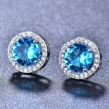 Vanel 1對女性豪華經典圓形微鑲立方氧化鋯耳環，時尚珠寶飾品 - 淺藍色 - 查看 2