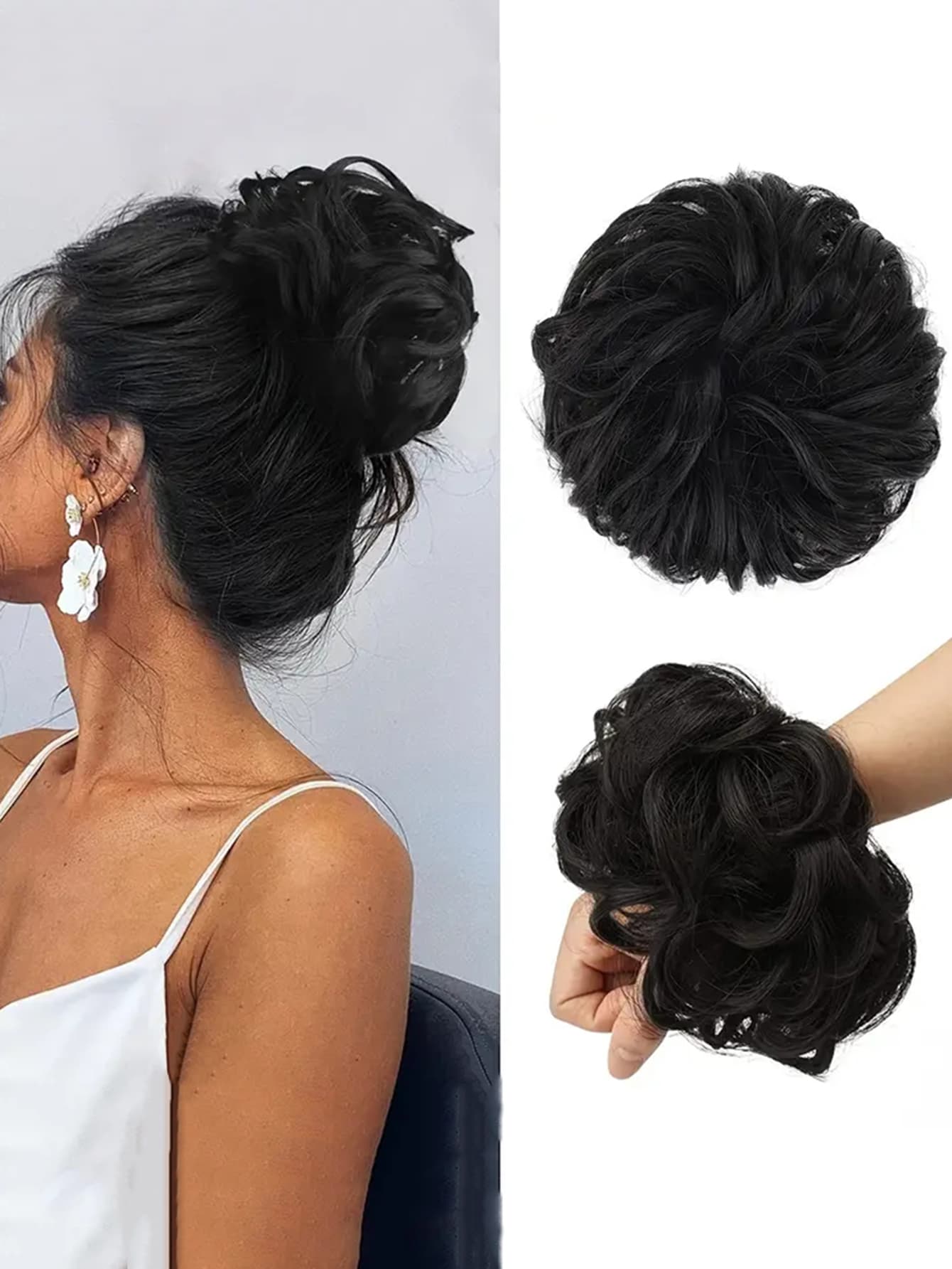 1個假髮裝飾髮帶，適用於女孩日常髮型休閒 - 黑色 - 查看 1