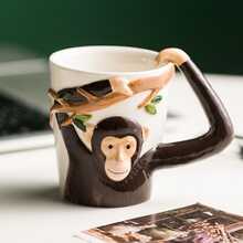 創意可愛的青花手繪猴子杯，個性化卡通陶瓷早餐牛奶杯，辦公室茶杯，家用水杯，適合作為朋友或兒童生日禮物 - 彩色 - 查看 1