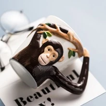 創意可愛的青花手繪猴子杯，個性化卡通陶瓷早餐牛奶杯，辦公室茶杯，家用水杯，適合作為朋友或兒童生日禮物 - 彩色 - 查看 4