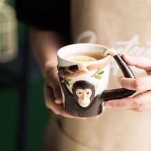 創意可愛的青花手繪猴子杯，個性化卡通陶瓷早餐牛奶杯，辦公室茶杯，家用水杯，適合作為朋友或兒童生日禮物 - 彩色 - 查看 7
