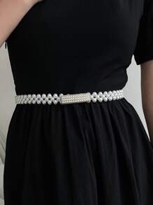 Faux Pearl Decor Belt - White - View 2