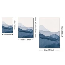3pcs/set Blue Watercolor Mountain Abstract Painting Minimalist Art Poster Canvas Print Nordic/modern/traditional Wall Picture For Home Living Room Bedroom Decoration,frameless
