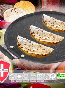 Sartén Redondo Tipo Comal Mármol 34.5 cm Antiadherente Swiss Silver - Negro - Ver 5