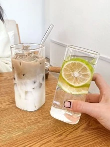 1入組韓語風格方形玻璃水杯帶蓋,簡約風和漂亮,透明耐熱咖啡杯,家庭使用 - 無色 - 查看 4