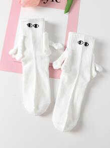 Syviss 2pairs Unisex Couple Matching Solid Color Funny Personalized Mid-Calf Socks For Holding Hands - Multicolor - View 4