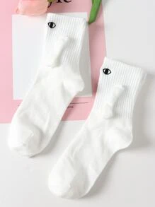 Syviss 2pairs Unisex Couple Matching Solid Color Funny Personalized Mid-Calf Socks For Holding Hands - Multicolor - View 5