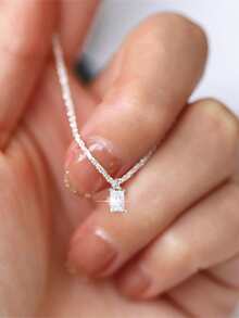 Nooxian 1入組發亮方形方晶鋯石吊墜項鍊適合女士 - 銀色 - 查看 3