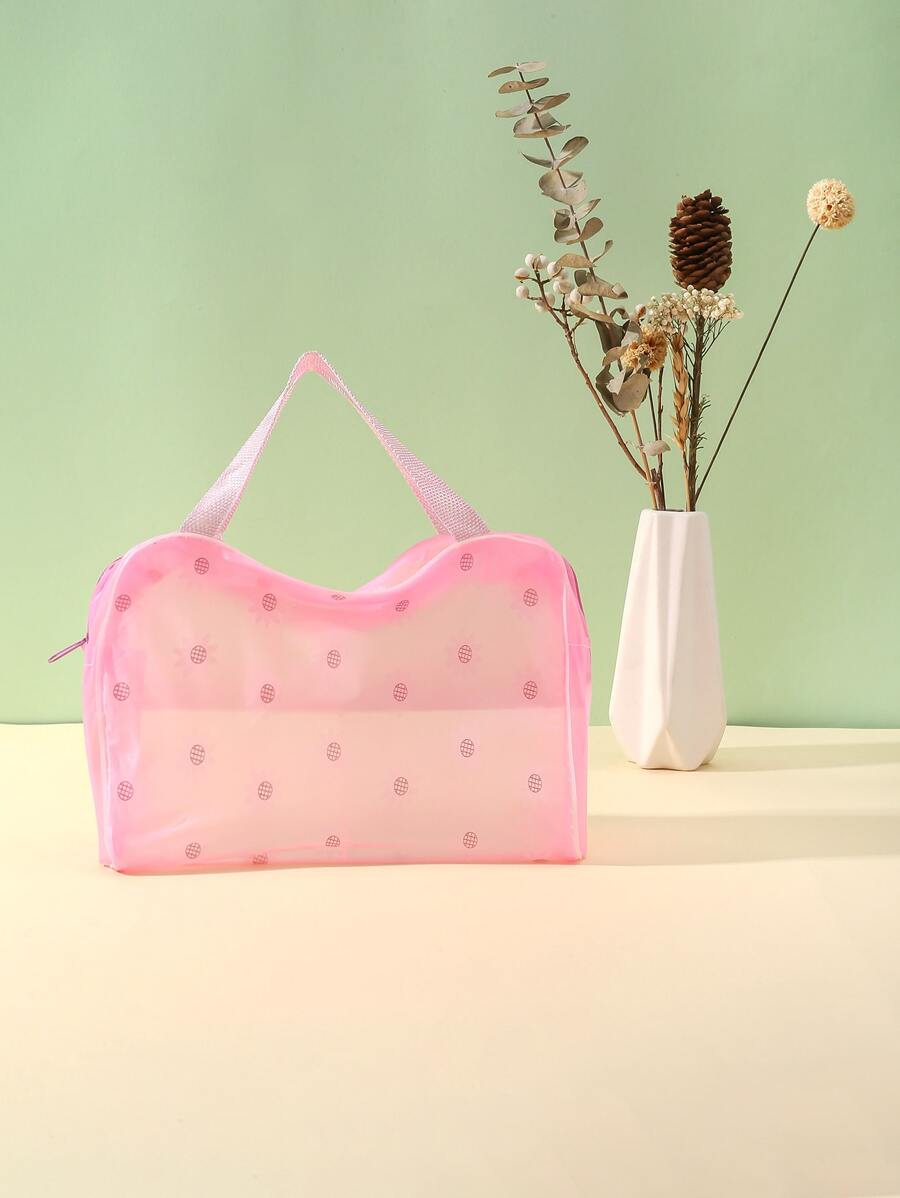 時尚手持化妝包帶花卉圖案印刷 - 粉色 - 查看 1