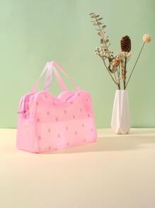 時尚手持化妝包帶花卉圖案印刷 - 粉色 - 查看 2