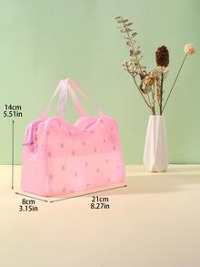 時尚手持化妝包帶花卉圖案印刷 - 粉色 - 查看 4