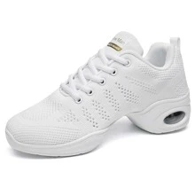 Women's Jazz Shoes Lace-up Sneakers - Breathable Air Cushion Lady Split Sole Athletic Walking Dance Shoes Platform - 白色 - 查看 2