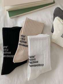 5pairs Women's Mid-calf Sporty Socks With Letter Decoration - Multicolor - View 5