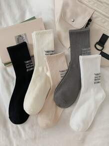 5pairs Women's Mid-calf Sporty Socks With Letter Decoration - Multicolor - View 2