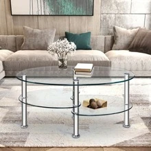 Lifezeal Tempered Glass Oval Side Coffee Table Shelf Chrome Base Living Room