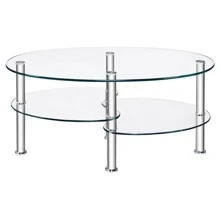 Lifezeal Tempered Glass Oval Side Coffee Table Shelf Chrome Base Living Room