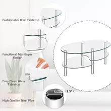 Lifezeal Tempered Glass Oval Side Coffee Table Shelf Chrome Base Living Room