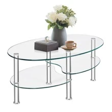 Lifezeal Tempered Glass Oval Side Coffee Table Shelf Chrome Base Living Room