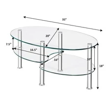 Lifezeal Tempered Glass Oval Side Coffee Table Shelf Chrome Base Living Room