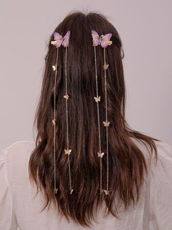 2 Ladies Butterfly Tassel Press Clip Hair Clips Street,Y2k Claw Clips Hair Claws Hair Barrettes, School Stuff, Hair Accerssories