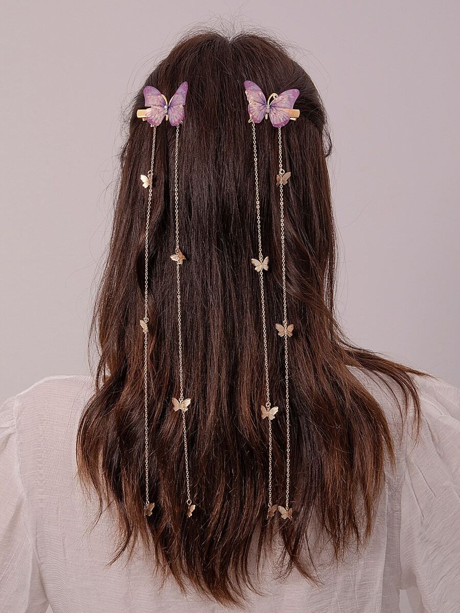 2 Ladies Butterfly Tassel Press Clip Hair Clips Street,Y2k Claw Clips Hair Claws Hair Barrettes, School Stuff