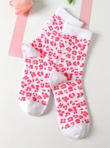 Syviss 1pair Women's Cute & Fun Pink Leopard Print Breathable Mid-calf Socks - Multicolor - View 2