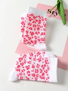 Syviss 1pair Women's Cute & Fun Pink Leopard Print Breathable Mid-calf Socks - Multicolor - View 3