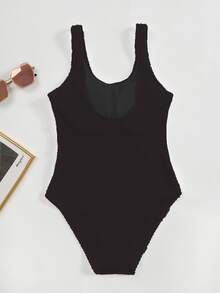 Costume da bagno intero monocolore con scollo a barca, adatto per le vacanze estive - nero - Visualizzare 6