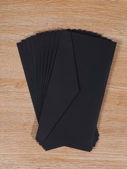 10pcs/Set Simple Black Paper Envelope & Card Bag For Office Supplies, Perfect For Wedding Invitations, Greeting Cards, Postcards And Blessings Back To School
