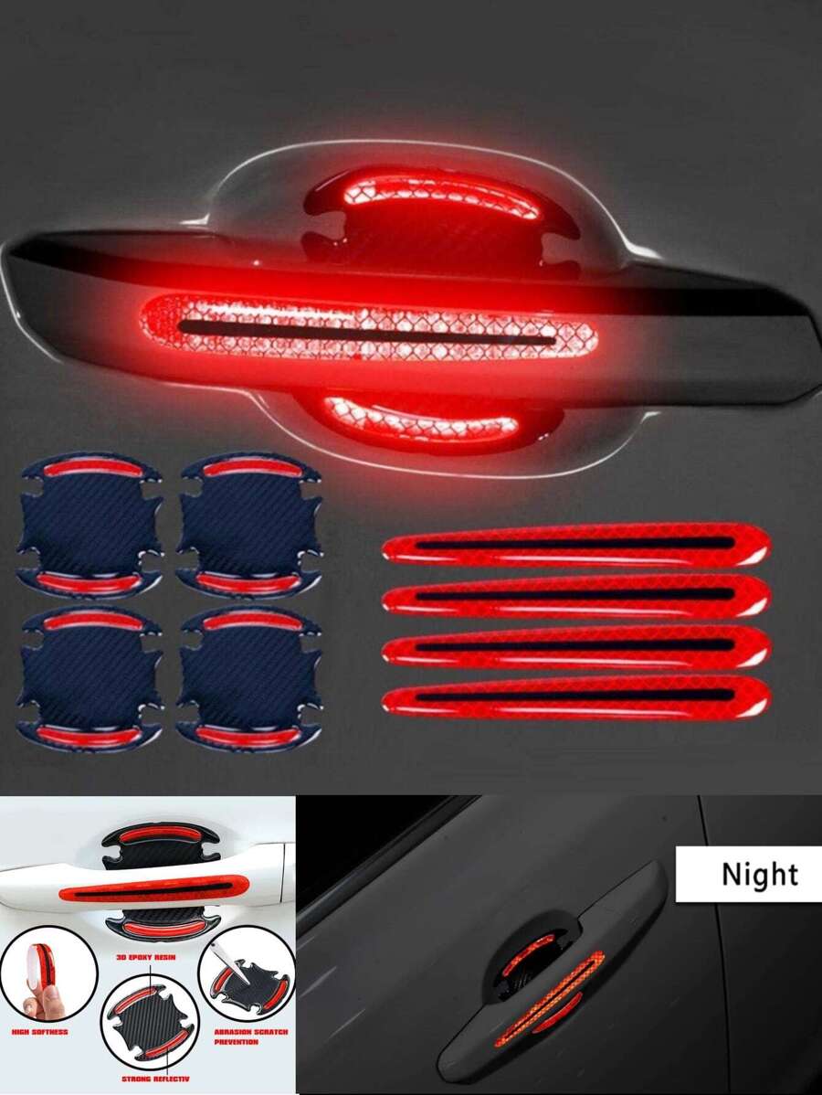8 miếng dán phản quang cửa xe - Đỏ - Xem 1