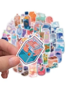 50入組卡通飲料瓶貼紙適用於行李,筆記本,吉他裝飾用品防水貼花 - 彩色 - 查看 5