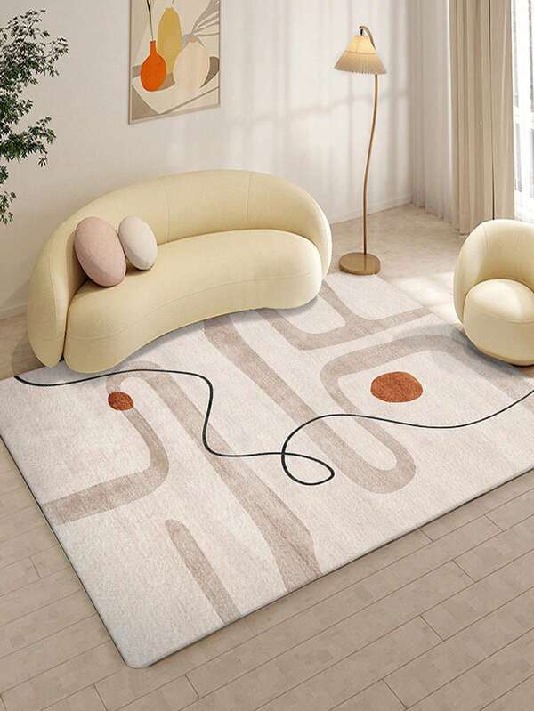 1pc Geometric Pattern Rug, Modern Polyester Floor Mat For Home, All