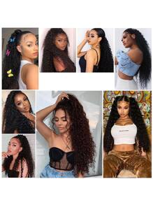 Corn Wave Ponytail Extension Clip in - 22 Inch Long Wavy Curly Wrap Around Pony Tail Heat Resistant Synthetic Hairpiece for Women - Black - View 7