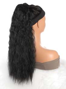 Corn Wave Ponytail Extension Clip in - 22 Inch Long Wavy Curly Wrap Around Pony Tail Heat Resistant Synthetic Hairpiece for Women - Black - View 5