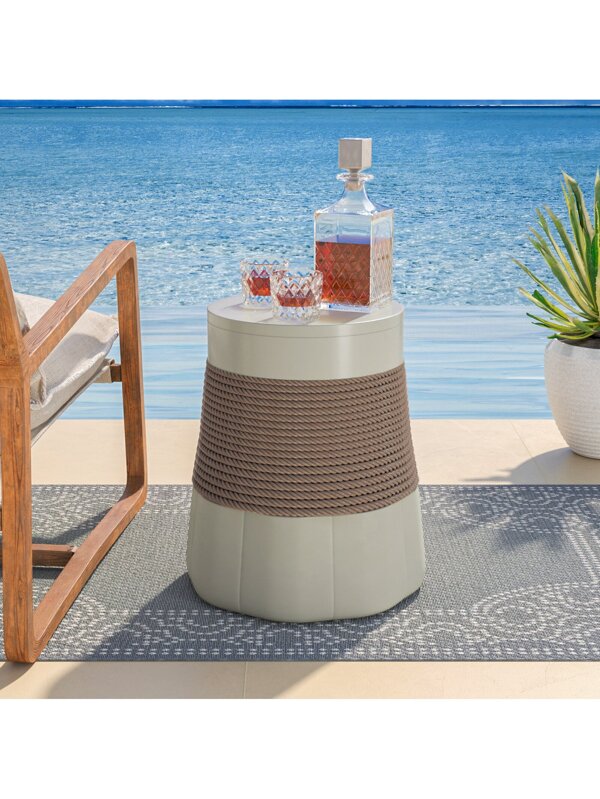 COSIEST Outdoor Side Table, Round Shaped MgO Patio End Table