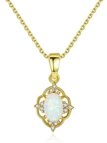 1入組魅力四射蛋白石吊墜項鍊適合女士S925純銀精細首飾類禮品