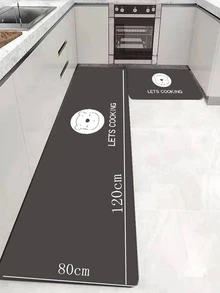 1 pieza Alfombra para cocina con estampado de oso de dibujos animados y slogan anti deslizante - Multicolor - Ver 2