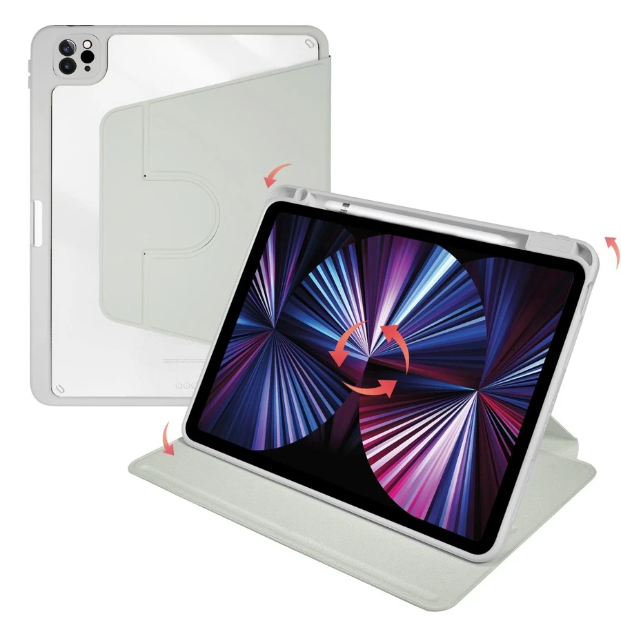 360 度旋转兼容 iPad Pro 1/2/3/4/5/6th Gen 11/12.9 英寸 Air4/5th 10th Gen 10.9 英寸 iPad 7/8/9th 10.2 英寸 iPad Air1/2 iPad 5/6th Gen 9.7 英寸保护套三折保护壳 - 灰色 - 查看 1