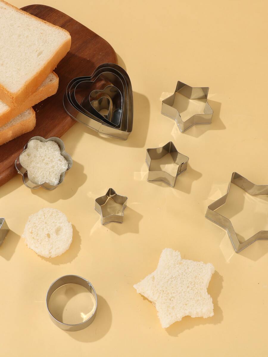 5入組不鏽鋼餅乾切割模具烘焙整形器套裝,心形、圓形、星形、三角形、花形多種大小 - 銀色 - 查看 1