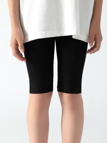 1 Pair Black Vertical Striped Crop Leggings For Girls, Suitable For Daily Wear In Summer - Black - View 1