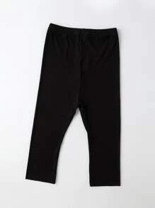 1 Pair Black Vertical Striped Crop Leggings For Girls, Suitable For Daily Wear In Summer - Black - View 3